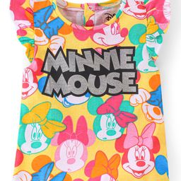 Babyhug Disney 100% Cotton Knit Frill Sleeves Top with with Minnie Mouse Print - Yellow-image-33