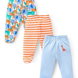 Babyhug Interlock Cotton Knit Footed Bootie Leggings Striped & Animal Print Pack of 3 - Multicolour-image-34
