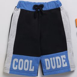 TOONYPORT Colour Blocked Cool Dude Text Printed Shorts - Black & Blue-image-2