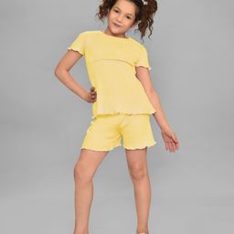 Mi Arcus 100% Cotton Half Sleeves Ribbed Top With Shorts - Set Yellow-image-68
