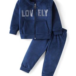 Babyhug Woven Full Sleeves Winter Wear Suit With Sequins - Navy-picture-39