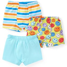 Babyhug 100% Cotton Above Knee Length Trunks Striped & Smiley Print Pack of 3  Multicolour-image-82