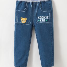 Kookie Kids Full Length Denim Jeans with Text Print - Blue-image-89