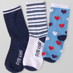 Pine Kids Knit Ankle Length Socks with Stripes & Hearts Design Pack of 3 (Color May Vary)-image-90