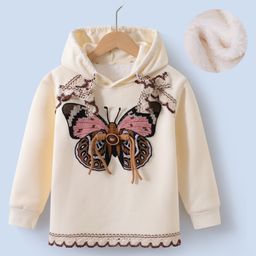 Kookie Kids Full Sleeves Butterfly Applique Hooded Sweatshirt with Crochet Detailing - Beige-image-48