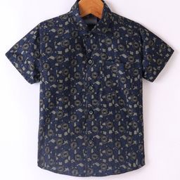 Dapper Dudes Half Sleeves Abstract Printed Shirt With Attached Tee - Navy Blue-image-63
