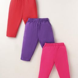 Zero Interlock Knit Full Length Solid Colour Lounge Pants Pack of 3 - Red Purple & Dark Pink-3