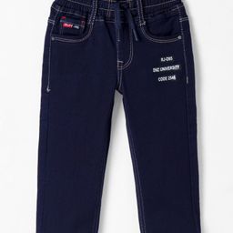 RUFF Woven Full Length Denim Jeans With Text Print - Navy Blue-image-51