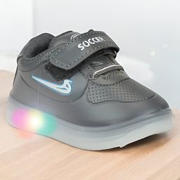 Lil Lollipop Soccer Text Designed Velcro Closure LED Shoes - Grey-image-89