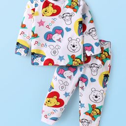 Babyhug Disney Full Sleeves Nightsuit Set With Pooh Graphics - White-image-101
