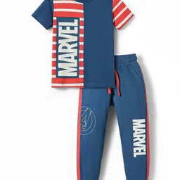 Pine Kids Marvel Single Jersey Knit Half Sleeves T-Shirt & Lounge Pant Set With Avengers Graphics - Navy Blue-picture-25