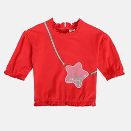 MINI KLUB Cotton Full Sleeves Star Patch Detailed & Sequin Embellished Top - Red-picture-4