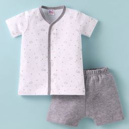Ben Benny 100% Cotton Knit Half Sleeves Shorts Night Suit with Star Print - Grey-image-21