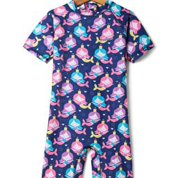 ROVARS Cotton Lycra Half Sleeves Legged Swimsuit with MermaidPrint - Navy Blue & Purple-image-44