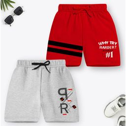 Trampoline Cotton Blend Pack Of 2 Typography Printed Shorts - Red & Grey-image-15