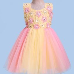Enfance Sleeveless Floral Applique Flared Dress - Peach-image-52