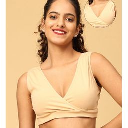 The Mom Store Cotton Spandex Sleeveless Solid Maternity Nursing Sleep Bra - Beige-image-88