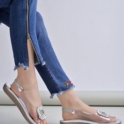 Shoetopia Beads Embellished Sandals - Silver-image-69