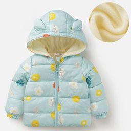 Mark & Mia Full Sleeves Floral Printed Padded Hooded Jacket With Applique - Light Blue-picture-31