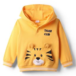 Babyhug Cotton Knit Full Sleeves Hooded Sweatshirt with Tiger Print & Kangaroo Pocket - Yellow-image-9