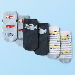 Cute Walk by Babyhug Knit Ankle Length Anti Bacterial Socks with Airplane Design Pack of 3 - Multicolor-image-76