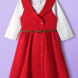 Hola Bonita Knit Full Sleeves Frocks With Inner Tee & Belt - Red & White-image-33
