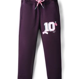 Olio Kids Knit Full Length Fleece & Woollen Lounge Pant With Text Print - Purple-image-58