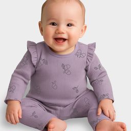 Mi Arcus Cotton Elastane Knit Full Sleeves Acorn Printed Ribbed Coordinating Top & Leggings Set - Mauve-image-67