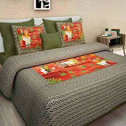 Aura Black & Red Ethnic Motifs 144 TC Queen Bedsheet with 2 Pillow Covers-image-55