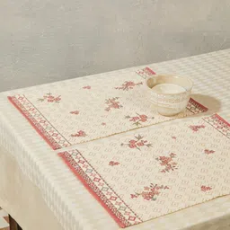 Fabindia Sienna Pink & White 6 Pieces Printed Cotton Rectangle Table Placemats-picture-45