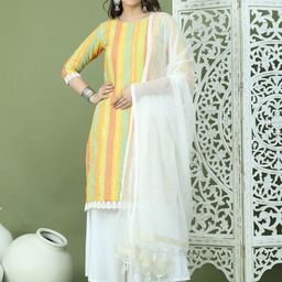 Jompers Ethnic Motifs Woven Design Straight Kurta With Palazzo And Dupatta-picture-5