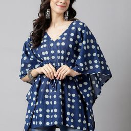 Sangria Women Polka Dot Print Flared Sleeve Cotton Kaftan Top-picture-27