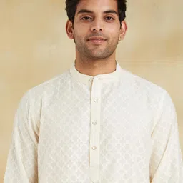 Fabindia Mandarin Collar Chikankari Cotton Silk Straight Kurta-image-47