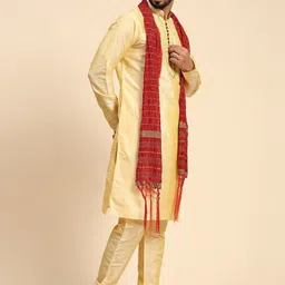 SKAVIJ Men Ethnic Motifs Embroidered Regular Thread Work Dupion Silk Kurta with Churidar & With Dupatta image 2