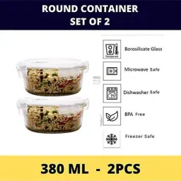 Femora Borosilicate Glass Round Microwave Safe Container (380 ml) - Set of 2 image 4
