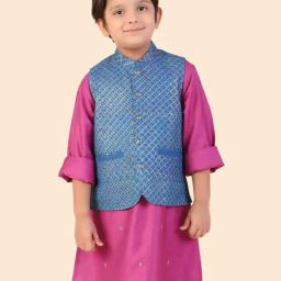 Fabindia Kids Blue Printed Nehru Jacket-image-41