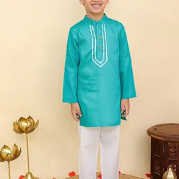 Aj DEZInES Boys Geometric Yoke Design Gotta Patti Pure Cotton Kurta With Pyjama-picture-49