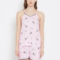 Clovia Pink Printed Top & Shorts Set-image-54