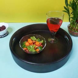 Crayton Elegant Black Mango Wood Round Serving Tray - Set of 1-43
