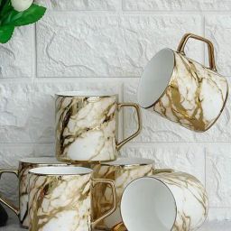 Femora White & Gold Indian Ceramic Coffee Mugs (190 ml) - Set of 6-image-21