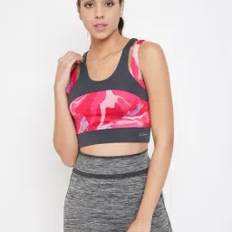 Clovia Pink & Grey Non Wired Padded Sports Bra-picture-20