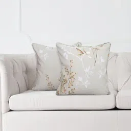 SWAYAM Set of 2 Printed 160 TC Pure Cotton Beige,White Geometric Cushion Cover-image-40