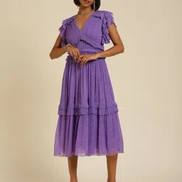 Label Ritu Kumar Purple Midi A-Line Dress-image-3