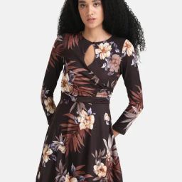 Kazo Brown Floral Print Mini Wrap Dress-image-34