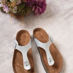 Mozafia Women's Silver T-Strap Sandals-image-81