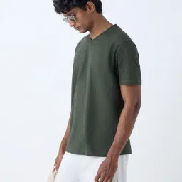 WES Casuals by Westside Olive Slim-Fit Cotton T-Shirt-picture-2