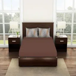 Spaces Geostance Solid Brown 144 TC Cotton Double Bed Sheet with 2 Pillow Covers-image-29