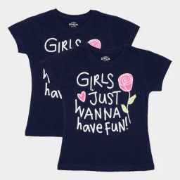 Dyca Girls Navy Printed T-Shirt (Pack Of 2)-image-85