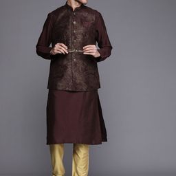 Manyavar Men Burgundy Kurta & Pyjama with Nehru Jacket-46