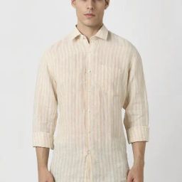Van Heusen Beige Linen Regular Fit Striped Shirt-image-44